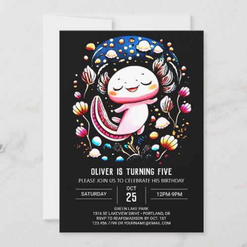  Digital Axolotl Under the Sea Birthday Invitation