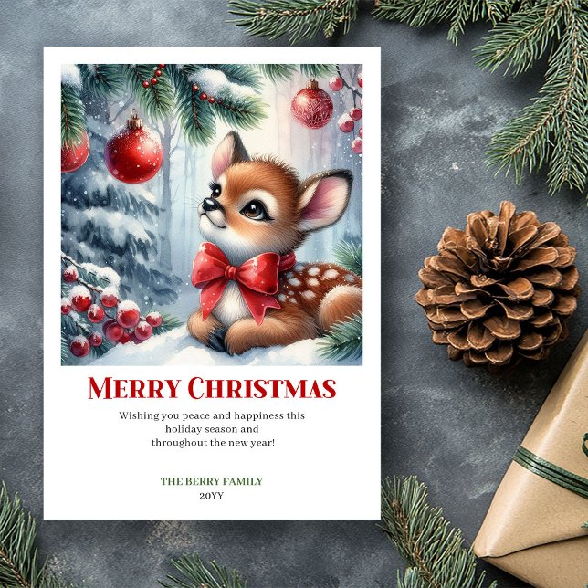 Digital Baby Fawn Winter Scene Watercolor Christma Holiday Card (Digital Baby Fawn Winter Scene Watercolor Christmas Greeting

)