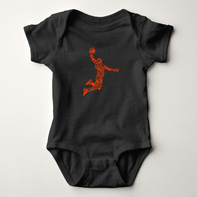 Digital Basketball Dunk Slam Sports Baby Bodysuit (Front)