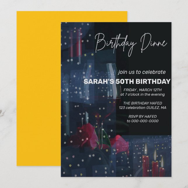 Digital Birthday Dinner Invitation, Black Tie Glam Invitation (Front/Back)