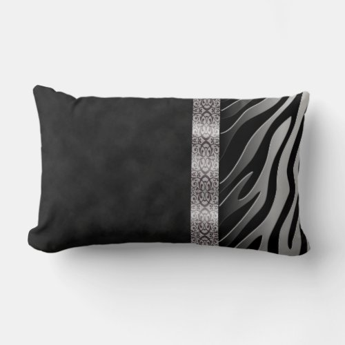 Digital Black and White Suede Zebra Stripe Lumbar Pillow