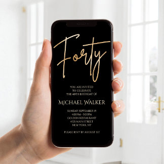 Digital Black Gold 40th Birthday Mobile Invite