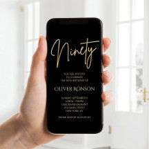 Digital Black Gold 90th Birthday Mobile Invite