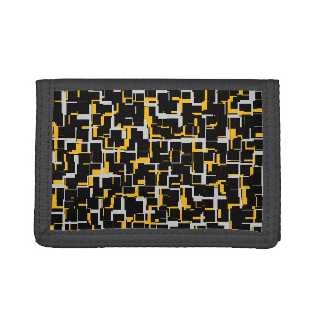 Digital Black Gray Yellow Pattern Tri-fold Wallet (Front)
