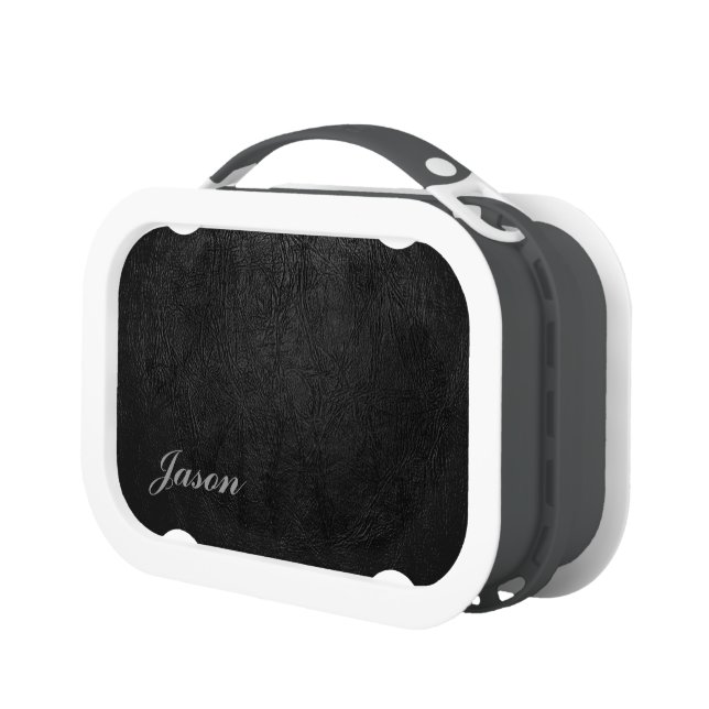 Digital Black Leather (Monogrammed) Lunch Box (Left)