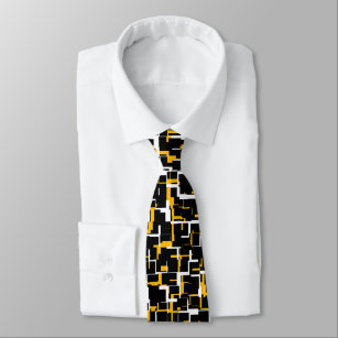 Digital Black White Yellow Pattern Tie
