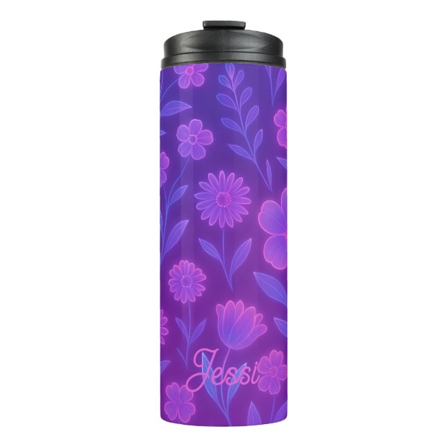 Digital Bloom Future Pattern | Futuristic Floral  Thermal Tumbler (Front)