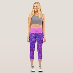 Digital Bloom Pattern   Custom  Futuristic Floral  Capri Leggings