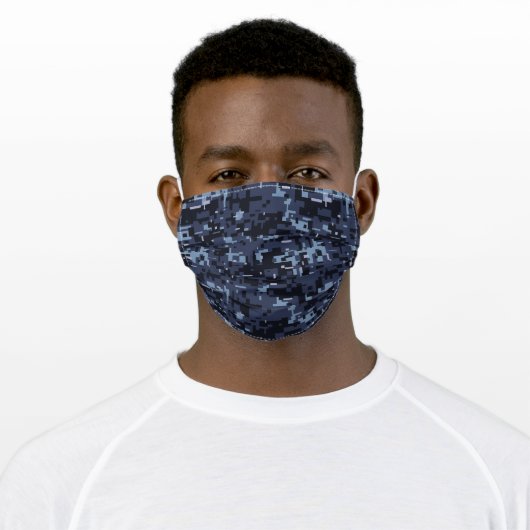 Digital Blue Camouflage Pattern Adult Cloth Face Mask (Worn)