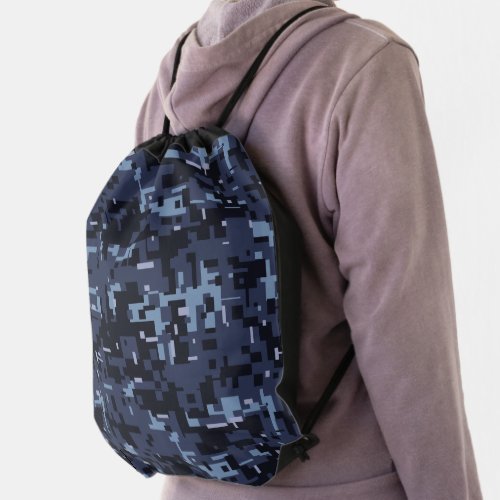 Digital Blue Camouflage Pattern Drawstring Bag