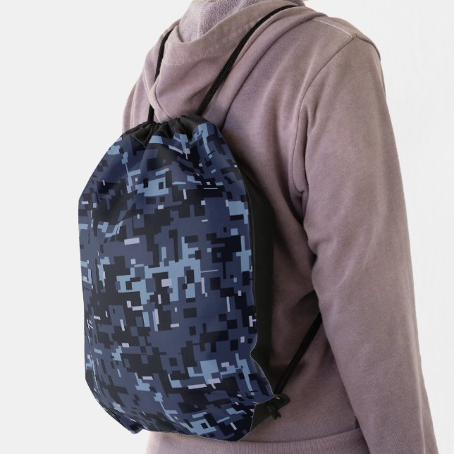 Digital Blue Camouflage Pattern Drawstring Bag (Insitu)