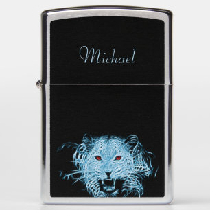 Digital blue leopard fractal zippo lighter