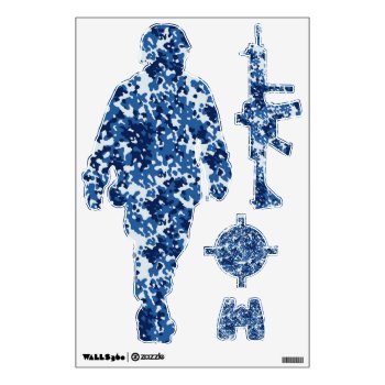 Digital Blue Military Pattern Wall Sticker by Camouflage4you at Zazzle