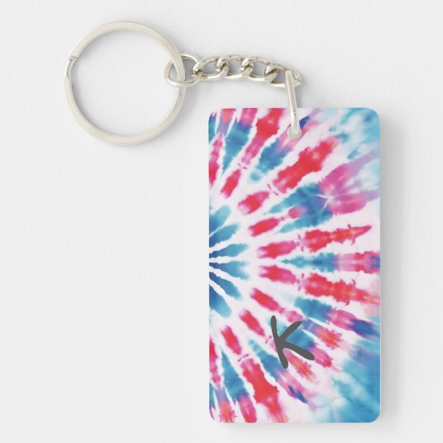 Digital Blue Pink Tie Dye  Keychain (Front)