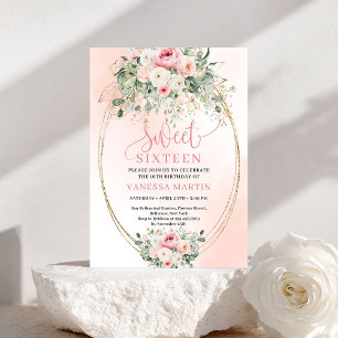 Digital Blush Gold Sweet Sixteen Birthday Invite