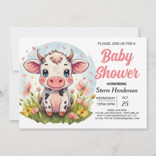 Digital Boho Elegant Cow Baby Shower Invitation