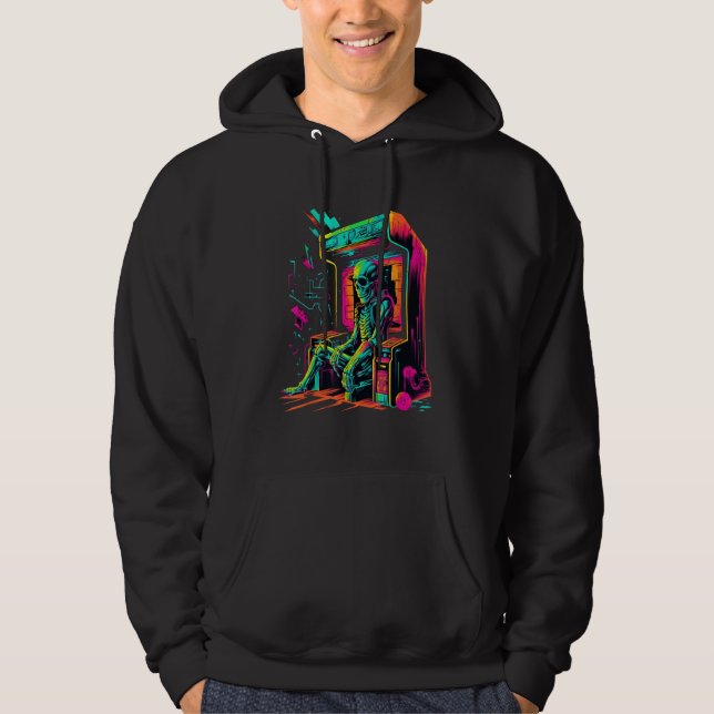 Digital Bones  Skeleton in Arcade Machine EDM Desi Hoodie (Front)