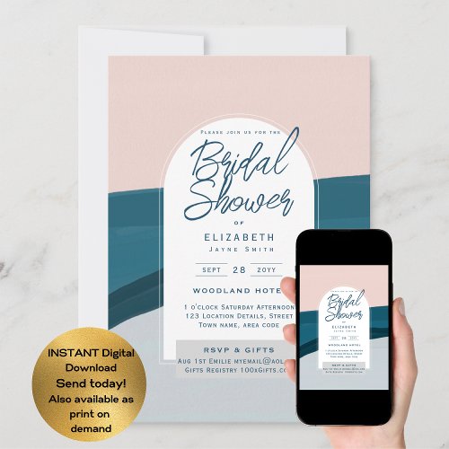 DIGITAL BRIDAL Shower Invite Blue Pink Navy