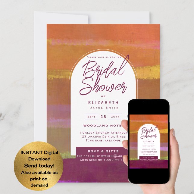 DIGITAL BRIDAL Shower Invite Urban Plum Orange (Creator Uploaded)