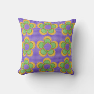 Digital Bright Flowers Purple Yellow Green Orange Throw Pillow