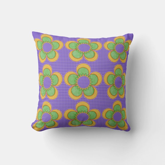 Digital Bright Flowers Purple Yellow Green Orange Throw Pillow (Front)