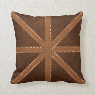 Digital Brown Leather Union Jack Cross Image Throw Pillow