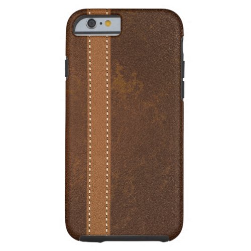 Digital Brown Leather with Stitched Strap Tough iPhone 6 Case