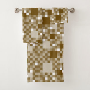 Digital Brown Pixelated Little Squares Bath Towel Set