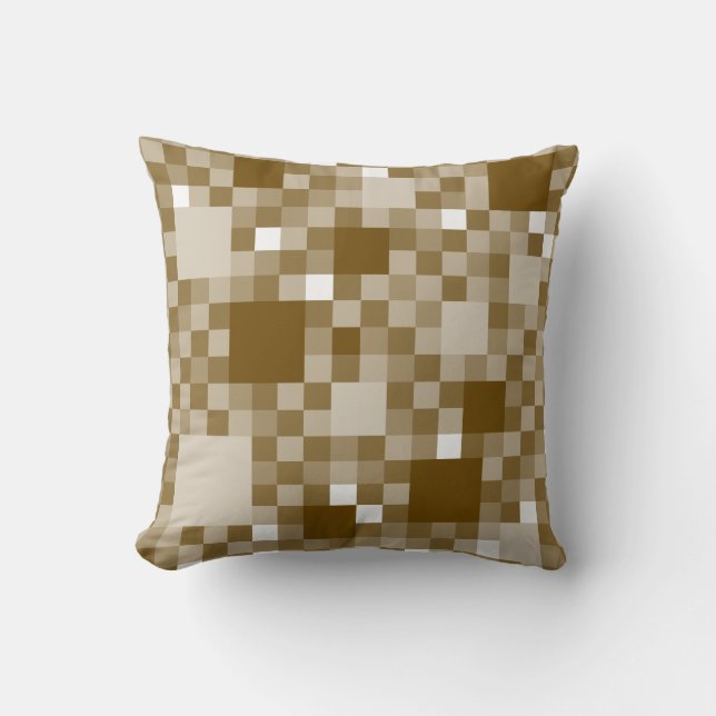 Digital Brown Pixelated Little Squares Throw Pillow (Front)