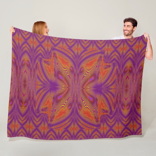 Digital Butterfly Orange Purple Fleece Blanket (In Situ)