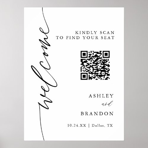 Digital Calligraphy Wedding QR Code Seating Chart 