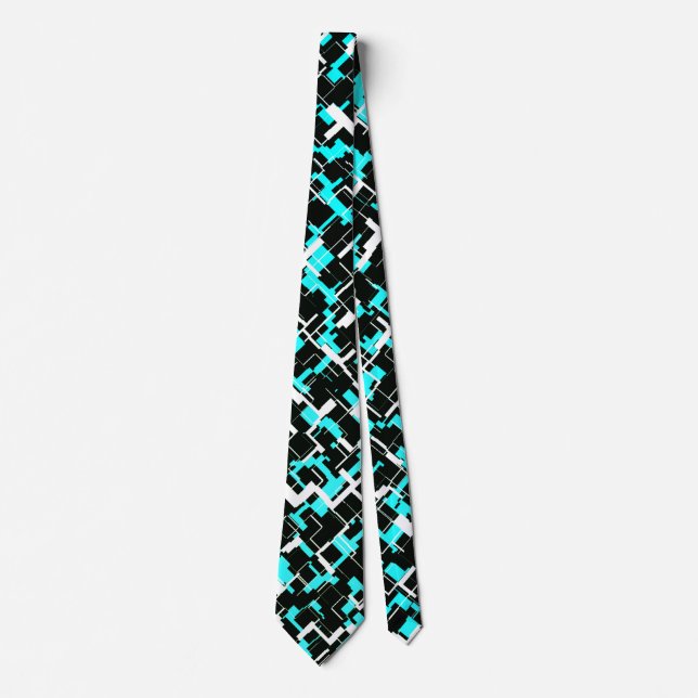 Digital Camo Black White Blue Pattern Neck Tie (Front)