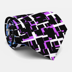 Digital Camo Black White Blue Purple Pattern Tie