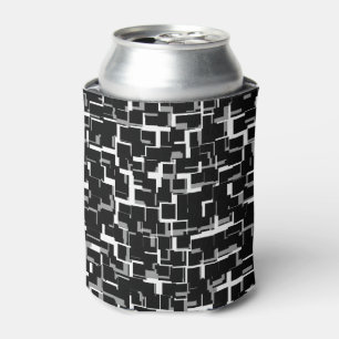 Digital Camo Black White Gray Pattern Can Cooler