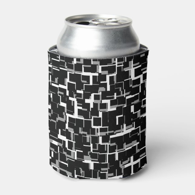 Digital Camo Black White Gray Pattern Can Cooler (Can Front)