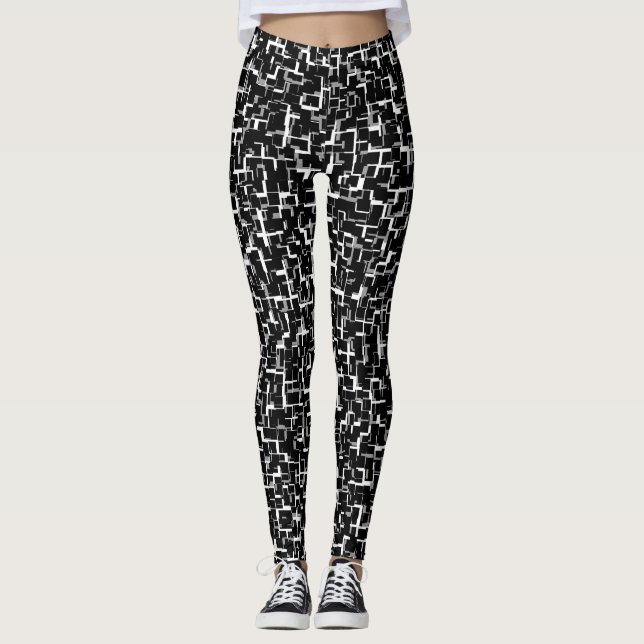 Digital Camo Black White Gray Pattern Leggings (Front)