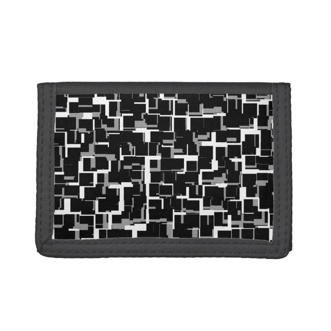 Digital Camo Black White Gray Pattern Trifold Wallet (Front)