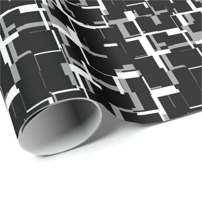 Digital Camo Black White Grey Gray Pattern  Wrapping Paper (Roll Corner)