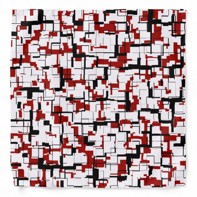 Digital Camo Black White Red Pattern Bandana (Front)
