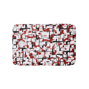 Digital Camo Black White Red Pattern Bathroom Mat