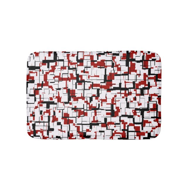 Digital Camo Black White Red Pattern Bathroom Mat (Front)