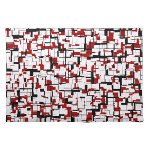 Digital Camo Black White Red Pattern Cloth Placemat