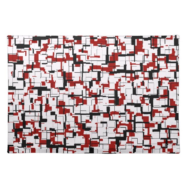 Digital Camo Black White Red Pattern Cloth Placemat (Front)