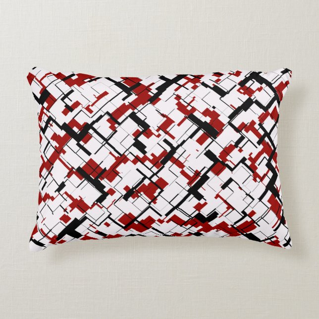 Digital Camo Black White Red Pattern Decorative Pillow (Front)