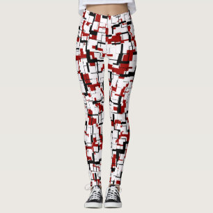 Digital Camo Black White Red Pattern Leggings