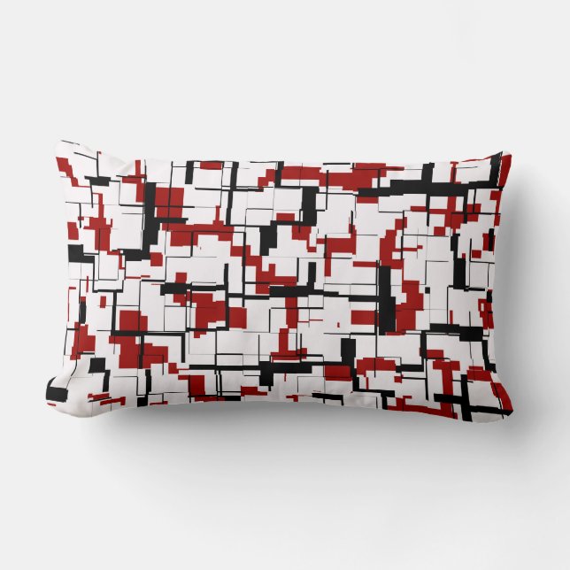 Digital Camo Black White Red Pattern Lumbar Pillow (Front)