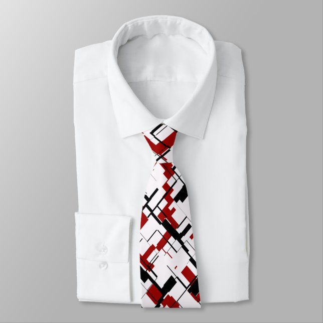 Digital Camo Black White Red Pattern Neck Tie (Tied)