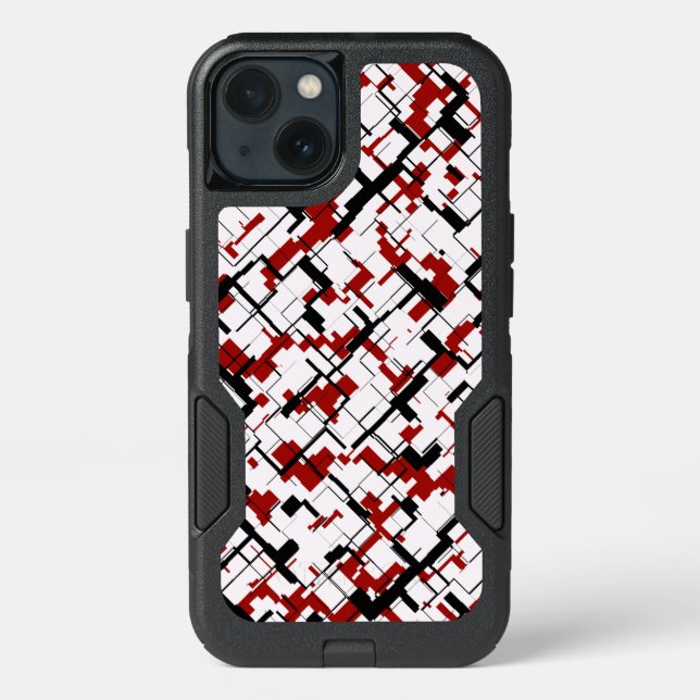 Digital Camo Black White Red Pattern Otterbox iPhone Case (Back)
