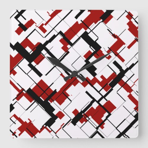 Digital Camo Black White Red Pattern Square Wall Clock