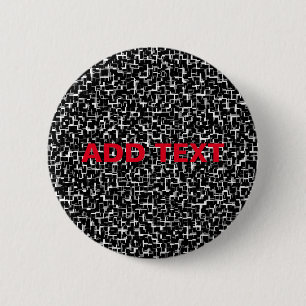 Digital Camo Black White Yellow Pattern Button